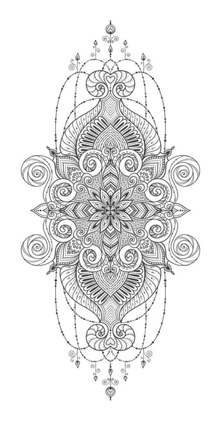 Asya etnik çiçek retro siyah ve beyaz arka plan deseni vektör doodle. Islam, Arapça, Indian, Osmanlı motifleri mehendi desen tasarım. Zentangle daireler kumaş ya da kağıt üzerine basım için. — Stok Vektör