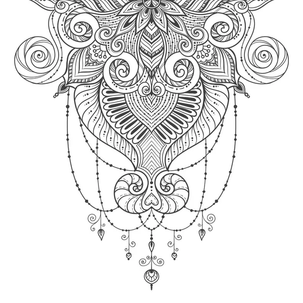 Asya etnik çiçek retro siyah ve beyaz arka plan deseni vektör doodle. Islam, Arapça, Indian, Osmanlı motifleri kabile desen tasarım. Zentangle daireler kumaş ya da kağıt üzerine basım için. — Stok Vektör