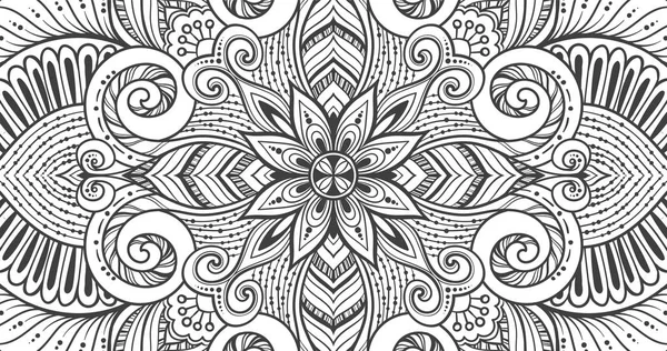 아시아 민족 꽃 복고풍 흑백 배경 패턴 벡터에 낙서. 이슬람, 아랍어, 인도, 오스만 모티브 디자인 부족 패턴. 직물 또는 종이에 인쇄 Zentangle 원. — 스톡 벡터