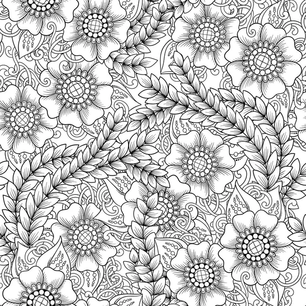 Sömlös blommig doodle svartvita bakgrundsmönster. Islam, arabiska, indiska, ottomanska motiv design tribal mönster. — Stock vektor