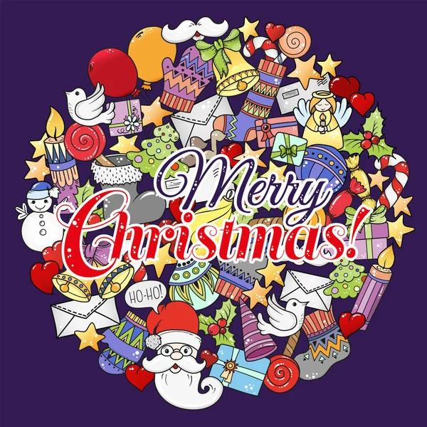 Joyeux Noël ensemble de motifs colorés de Noël et de modèles de texte . — Image vectorielle