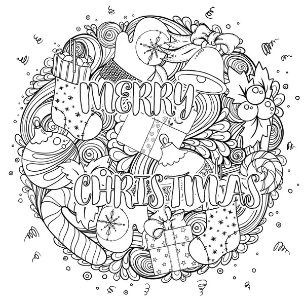 Merry christmas set of xmas monochrome pattern. Idea for holiday greeting cards, print, coloring book page. — Stock Vector