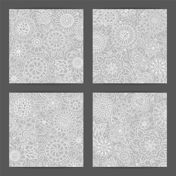 Set of patterns with flowers. Ornate zentangle texture, pattern with abstract flowers. Pattern can be used for wallpaper, pattern fills, web page background, surface textures. — Stock Vector