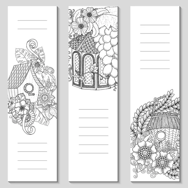 Template bookmarks de design isolado no fundo branco com lugar para texto e notas na vista superior. Desenho para colorir mockup para adulto. Ilustração vetorial . — Vetor de Stock