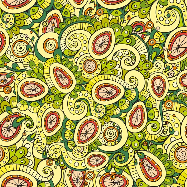 Sfondo colorato doodle floreale etnico senza cuciture in vettore. Henna paisley mehndi scarabocchi disegno modello tribale. Può essere utilizzato per carta da parati, riempimenti di modelli, sfondo della pagina web, texture superficiale . — Vettoriale Stock