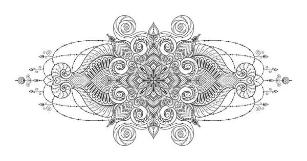 Tatuaje Mandala Vector. Tarjeta perfecta para cualquier tipo de diseño, cumpleaños y otras vacaciones, caleidoscopio, medallón, libro para colorear. Yoga, india, árabe, motivos islámicos. Fondo blanco y negro . — Archivo Imágenes Vectoriales