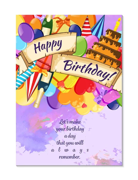 Birthday Anniversary Party Invitation Card Template Watercolor — Stock Vector