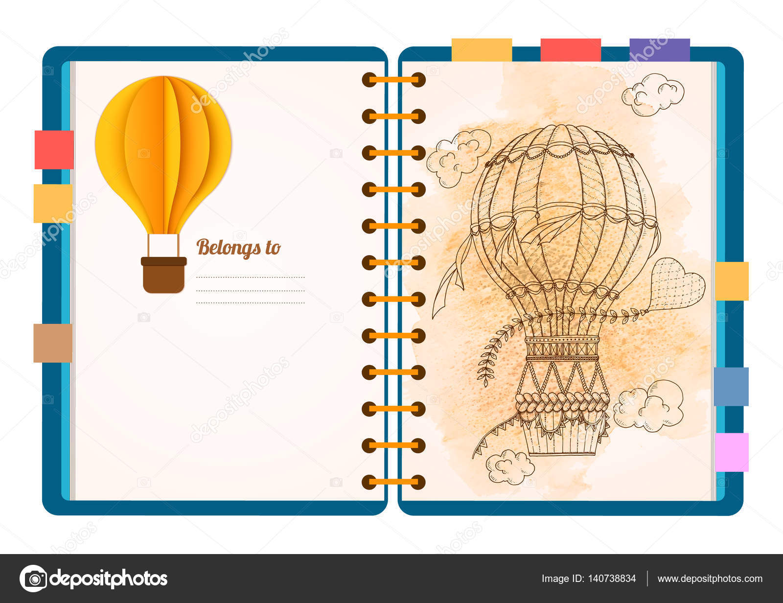 Flat Design Opened Notepad Bookmarks Isolated White Background Top View
