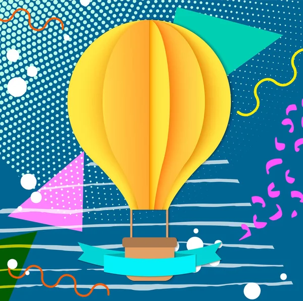 Bunte Trendige Neo Memphis Geometrische Poster Mit Papier Handwerk Luftballon — Stockvektor