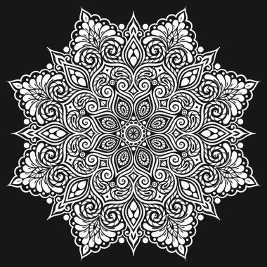 Mandala vektör dövme. Her türlü tasarım, doğum günü ve diğer tatil, kaleydoskop, madalyon, boyama kitabı için mükemmel kartı. Yoga, meditasyon, Hindistan, Arapça, Islam motifler. Monochrom arka plan.