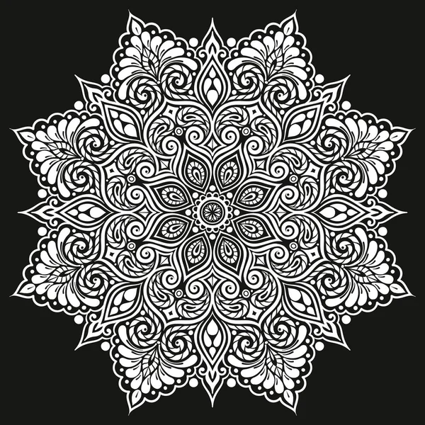 Tatuaje Mandala Vector. Tarjeta perfecta para cualquier tipo de diseño, cumpleaños y otras vacaciones, caleidoscopio, medallón, libro para colorear. Yoga, india, árabe, motivos islámicos. Fondo monocromo . — Archivo Imágenes Vectoriales