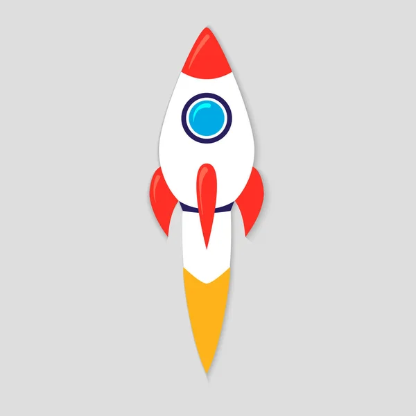 Nave a razzo in stile piatto. Illustrazione vettoriale con razzo volante 3d. Avvio del progetto e processo di sviluppo. Prodotto innovativo, idea creativa. Gestione . — Vettoriale Stock