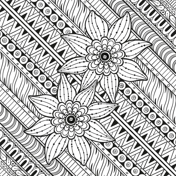 Geometriska mönster med stiliserade blommor. Etnisk bakgrund. — Stock vektor