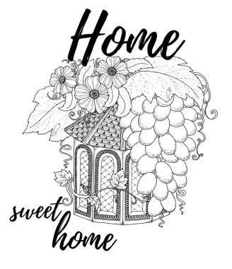 İç içe geçmiş tahta kutu. Boyama kitabı, dövme, poster için desen.