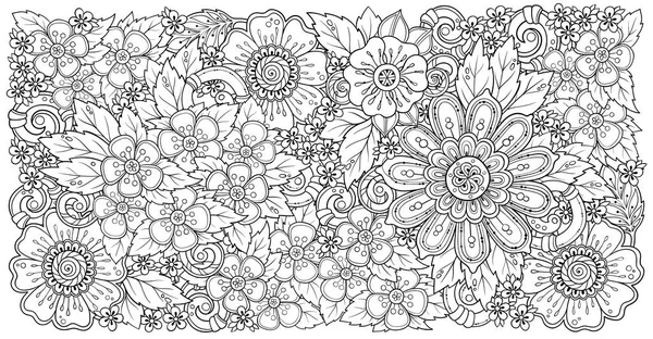 Meng doodle bloemen tekening vector illustratie en clip-art. Kersenbloesem, papaver, stijlvolle bloemenpatroon voor volwassen kleuren of bullet journal pagina. — Stockvector