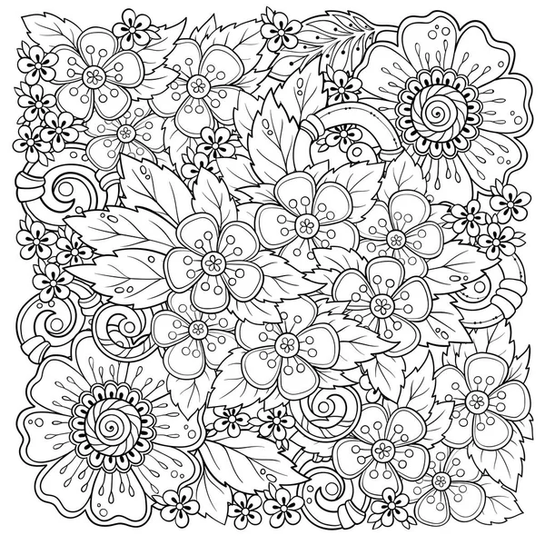 Mix doodle flowers drawing vector illustration and clip-art. Cherry blossom, poppy, stylish floral pattern for adult coloring or bullet journal page. 스톡 일러스트레이션