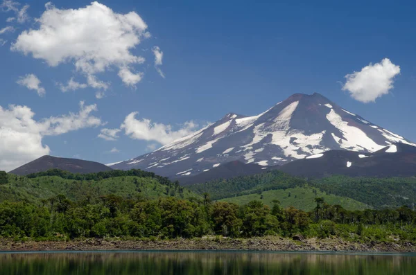 Volcan Llaima et lac Conguillio dans le parc national de Conguillio . — Photo