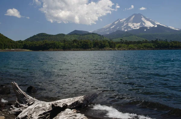 Jezero Conguillio a sopka Llaima v národním parku Conguillio. — Stock fotografie