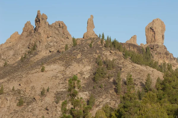 Roque Nublo, The Rana and The Fraile rocks from the right to the left. — Stock Photo, Image