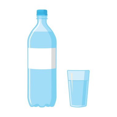 Plastik şişe su ve cam. Boş