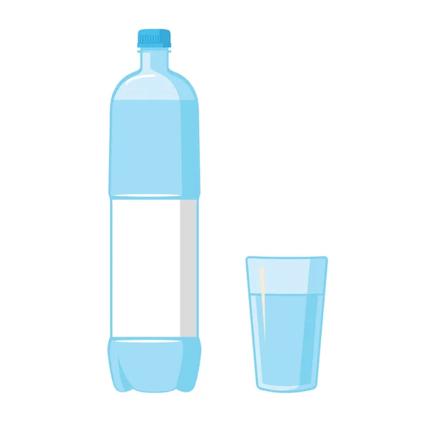 Plastic blauwe fles. Glas. Leeg. — Stockvector