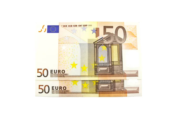 Padesát euro bankovek na bílém pozadí. — Stock fotografie