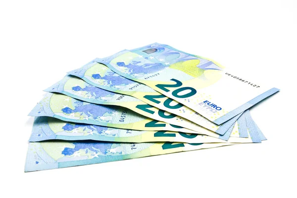 Banconota da 20 euro su sfondo bianco . — Foto Stock