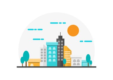 Şehir Manzarası Çizimi. Düz Tasarım.