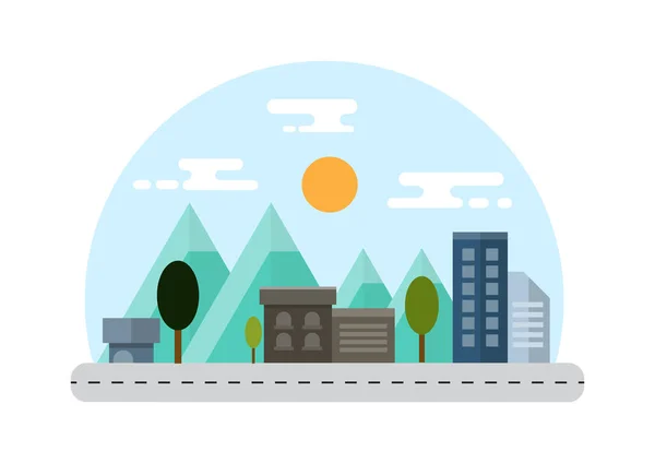 Countryside and City Landscape Illustration. Flat Design.