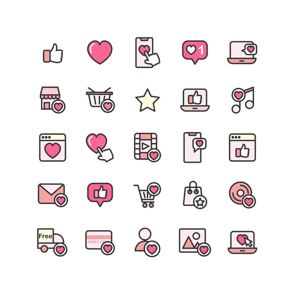 Social Network Like filled outline icon set. Vector and Illustration. — Stock Vector