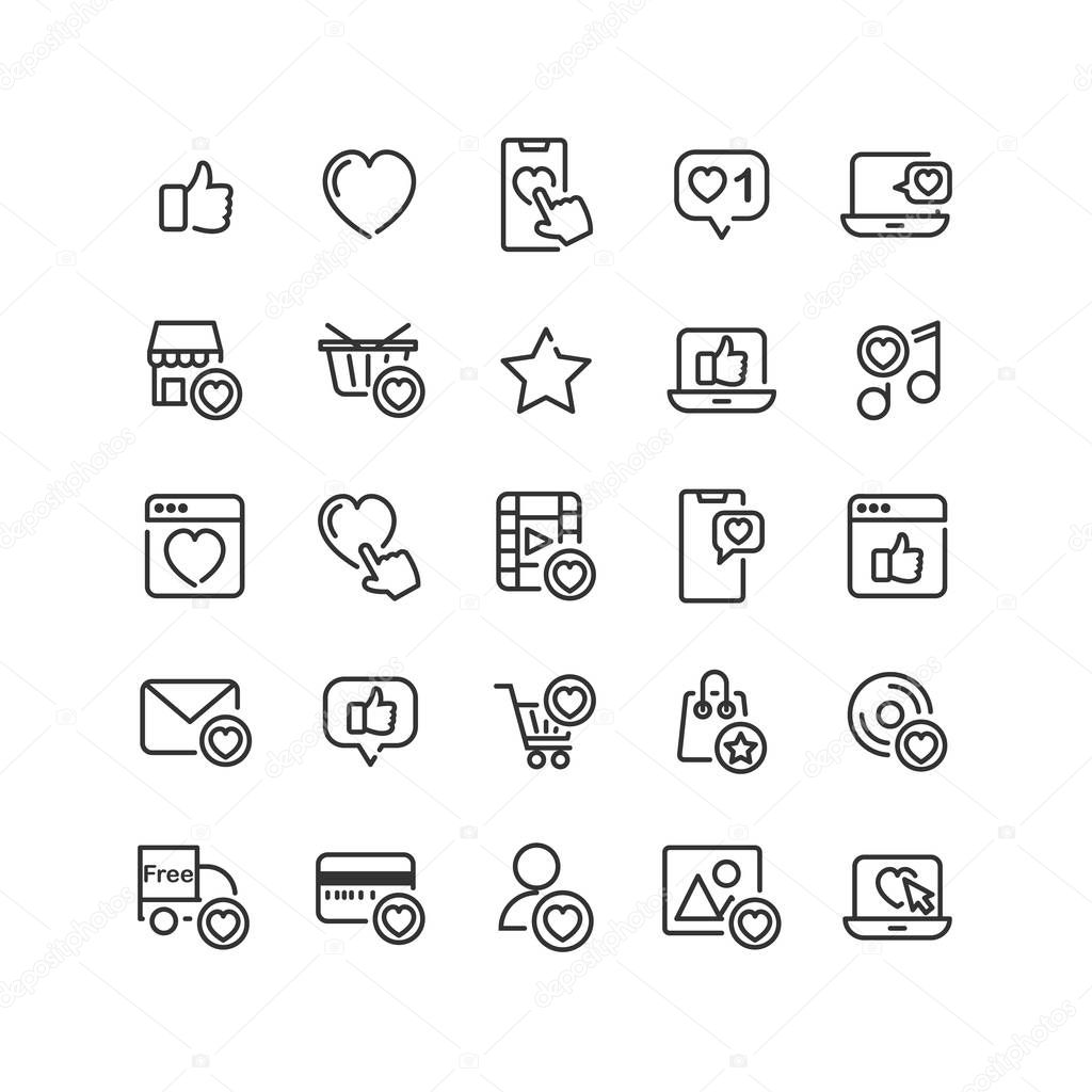 Social Network Like outline icon set. Vector and Illustration.