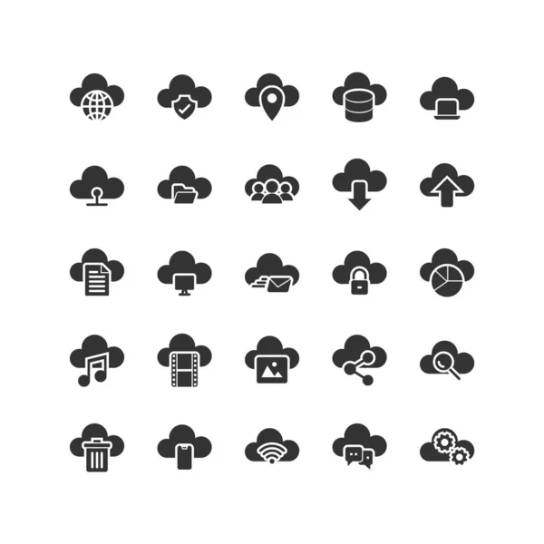 Cloud Computing solid ikon set. Vektor och illustration. — Stock vektor