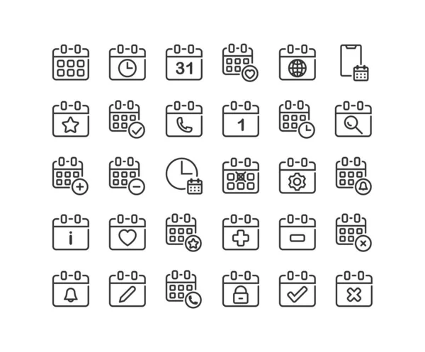 Conjunto de iconos del esquema del calendario. Vector e ilustración . — Vector de stock