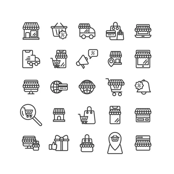Conjunto de iconos del esquema de compras en línea. Vector e ilustración . — Archivo Imágenes Vectoriales