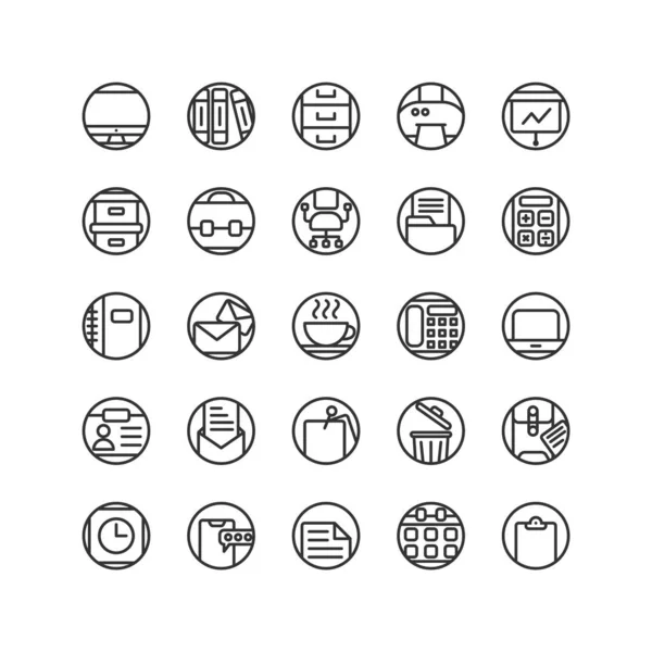Conjunto de iconos del esquema de Work Office. Vector e ilustración . — Vector de stock