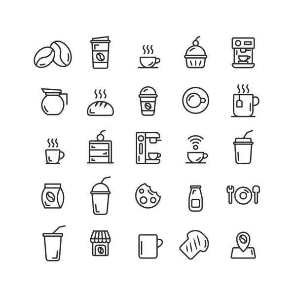 Coffee Shop outline pictogram set. Vector en illustratie. — Stockvector