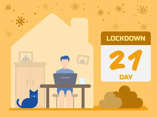 Lockdown Covid Brote Coronavirus Empleado Masculino Trabaja Desde Casa Para — Archivo Imágenes Vectoriales