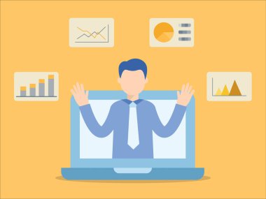 Bilgisayarda ders veren adam. E-öğrenme ve Çevrimiçi kurslar hakkında resim.