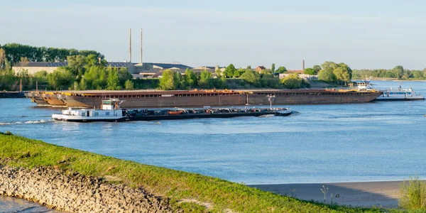 Ooij Gelderland April 2020 Lastfartyg Seglar Över Waal Ooijpolder Nederländerna — Stockfoto
