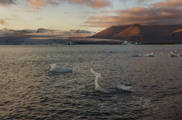 Iceberg nella fantastica laguna glaciale di Jokulsarlon al tramonto. Islanda sudorientale, Europa. Paesaggio fantastico — Foto Stock