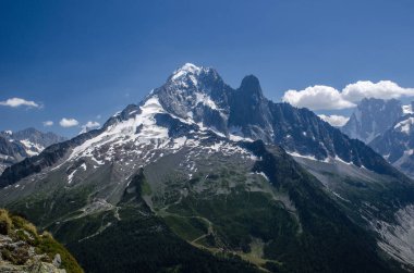 Fransa 'daki Chamonix vadisinde manzara, Petit Drew' in tepesinin muhteşem manzarası.