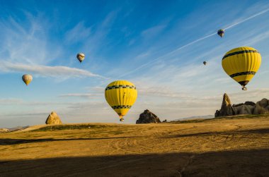 Türkiye, Kapadokya, G reme üzerinde balon gezisi, inanılmaz jeolojik manzaralar hava manzarası