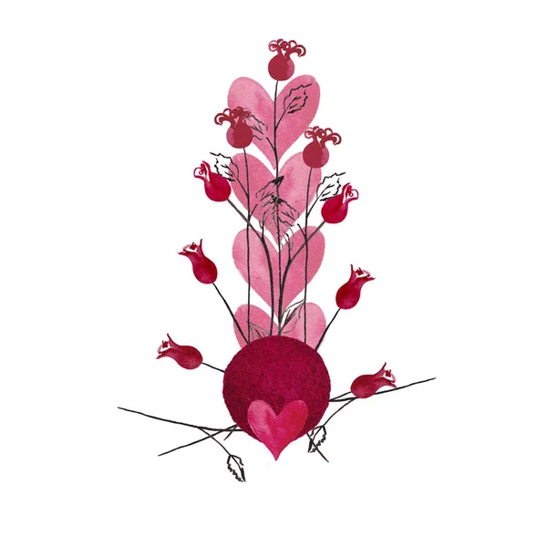 Ilustracja Stylu Tatuażu Dekoracyjne Różowe Serca Okrągłe Plamki Mini Róże — Zdjęcie stockowe