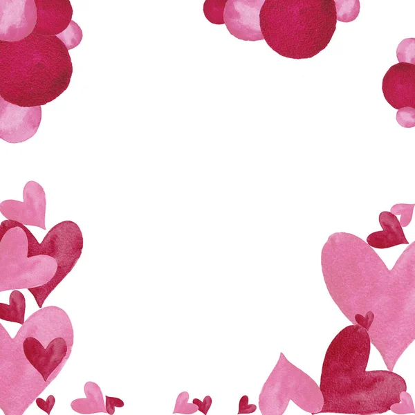 Quadratic Frame Decorative Hearts Spots Red Pink Colours Love Theme — 스톡 사진