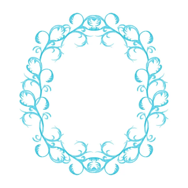 Symmetrischer Elliptischer Rahmen Aus Abstrakten Künstlerischen Blauen Elementen Monogrammen Frostigem — Stockfoto