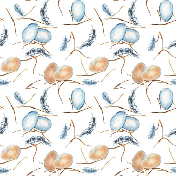 Seamless Pattern Realistic Fresh Chicken White Blue Light Beige Eggs — Stock Photo, Image