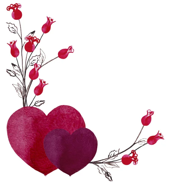 Okrągły Wieniec Prostych Czerwonych Mini Róż Łodygach Parą Serc Romantyczna — Zdjęcie stockowe