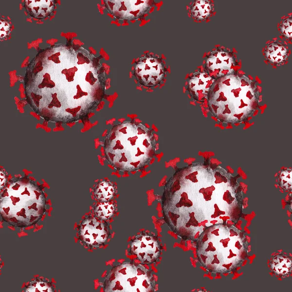 Płynny Wzór Dużych Małych Komórek Wirusa Tło Covid19 Akwarela Ręcznie — Zdjęcie stockowe