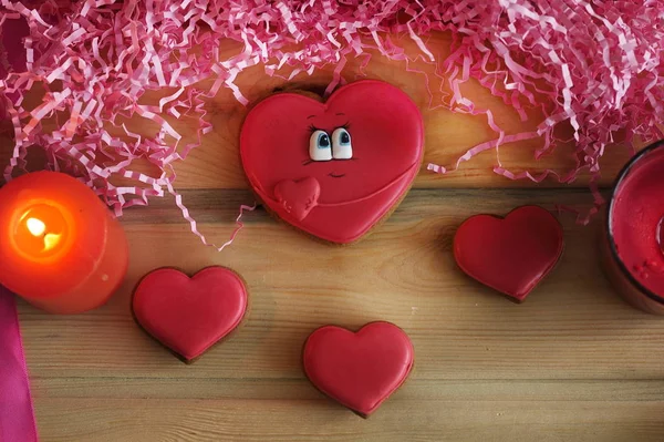 Background Gingerbread Hearts Copyright Valentine Day Mother Day Women Day — Stock Photo, Image