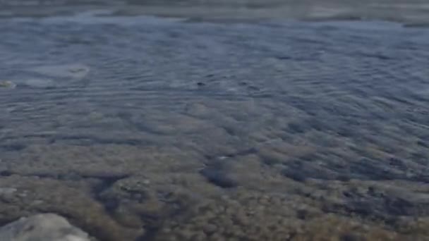 Kleine Rimpels Het Water Bedekt Met Dun Ijs Bodem Bruin — Stockvideo